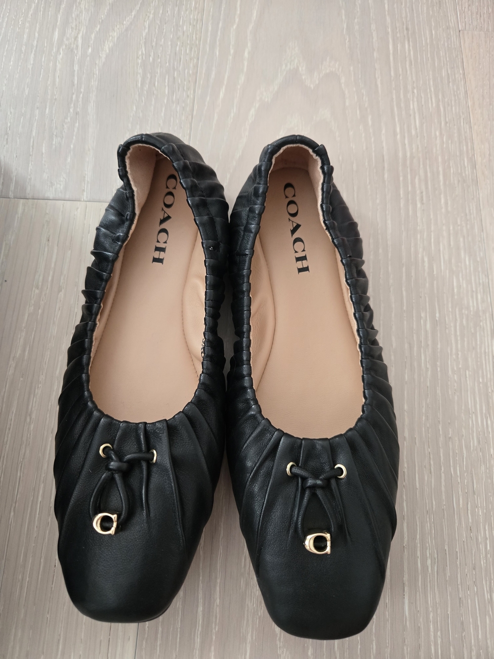 Coach Black Quilted Leather Ballet Flats with Gold Hardware